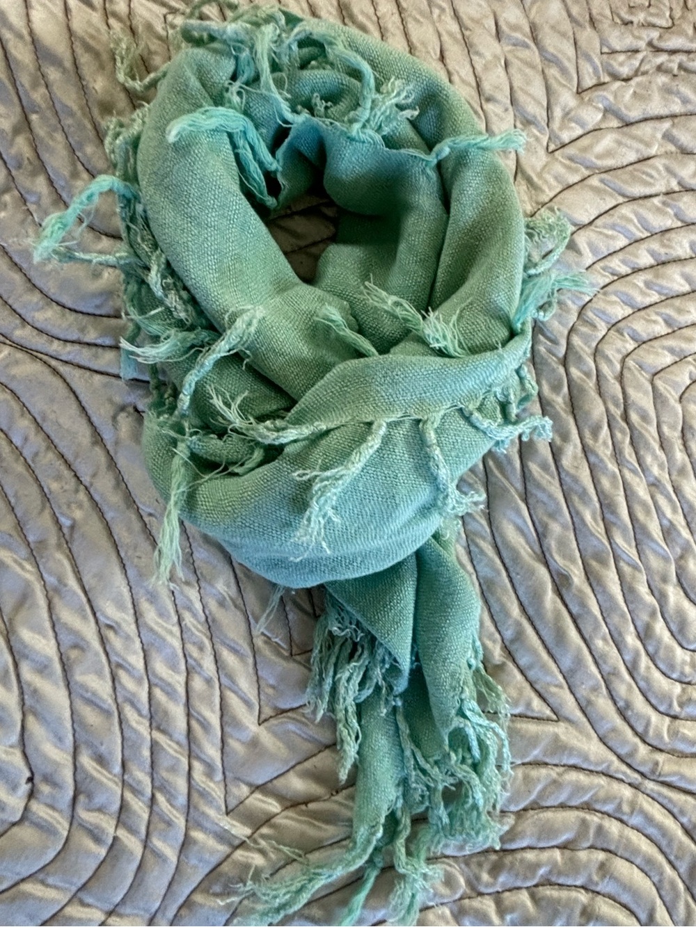Vintage BEN GOODMAN Soft Solid Aqua Fringe Square Scarf
